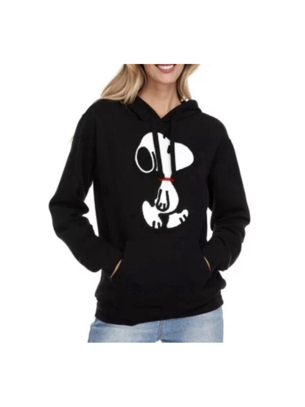 Snoopy Hoodie Sweatshirt Embroidered Licensed Peanuts Women's Black Size M